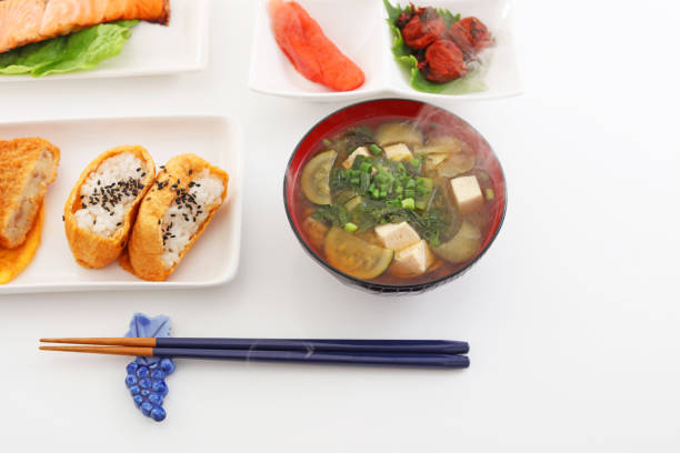 Delicious Japanese cuisines isolated on white background