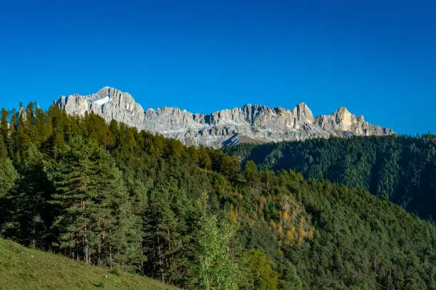 Photo of Panoramic view of the Rosengarten alpine mountain group near Tiers in South Tyrol