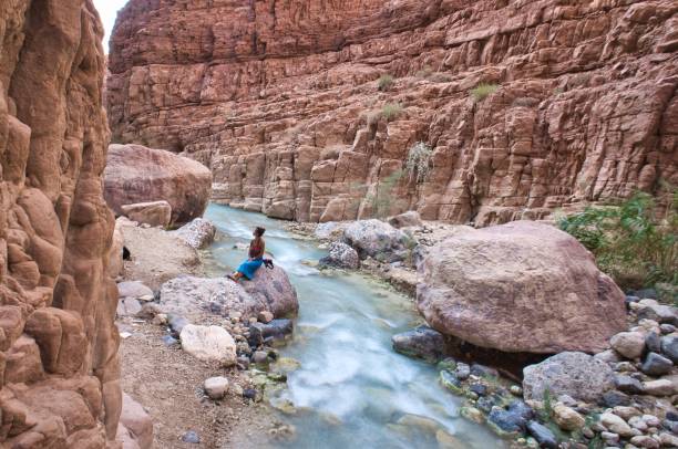 istock Tourist sitting in a gorge, in Jordan 1185917290