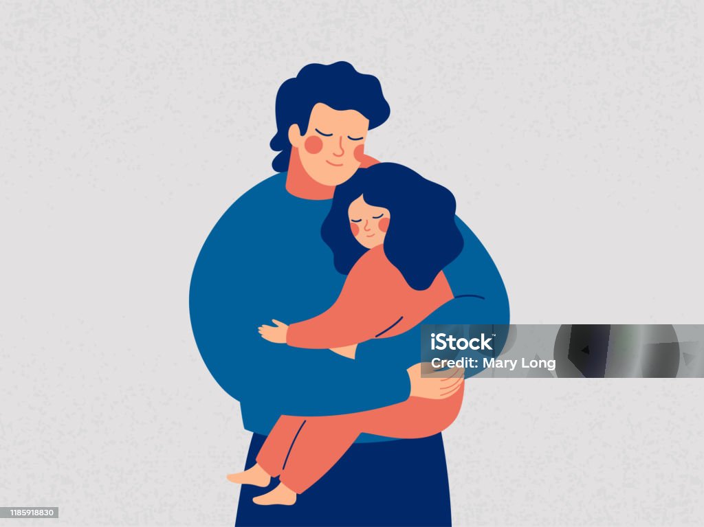 Young father holds his daughter with care and love Young father holds his daughter with care and love. Happy Fathers Day concept with daddy and small girl. Vector illustration Father stock vector