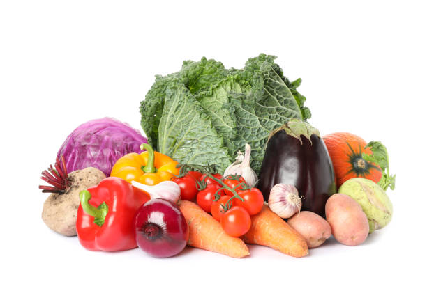 istock Composition with ripe organic vegetables isolated. Good harvest 1185922279