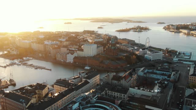 motion above wonderful city panorama of Helsinki aerial view