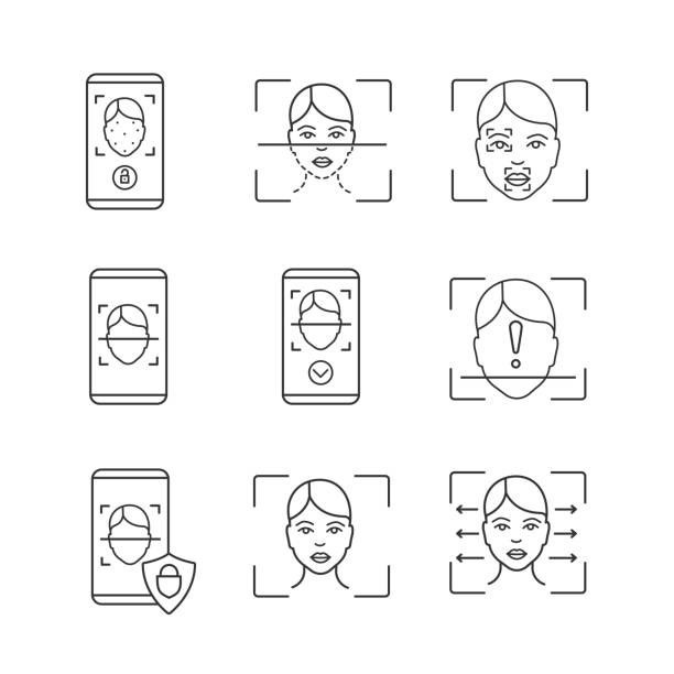 顔認識リニアアイコンセット - 顔認証点のイラスト素材／クリップアート素材／マンガ素材／アイコン素材