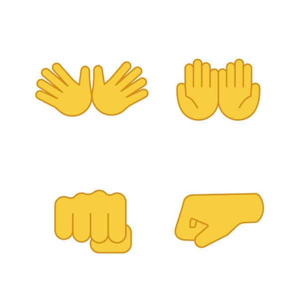 Hand gesture emojis color icons set Hand gesture emojis color icons set. Jazz, hug, begging gesturing, punching fists. Cupped and opened palms. Isolated vector illustrations pleading emoji stock illustrations