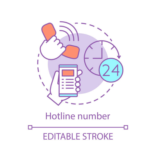 Hotline number concept icon Hotline number concept icon. 24-hour telephone support idea thin line illustration. Violence, suicide prevention. Call center, helpline. Vector isolated outline drawing. Editable stroke suicide stock illustrations
