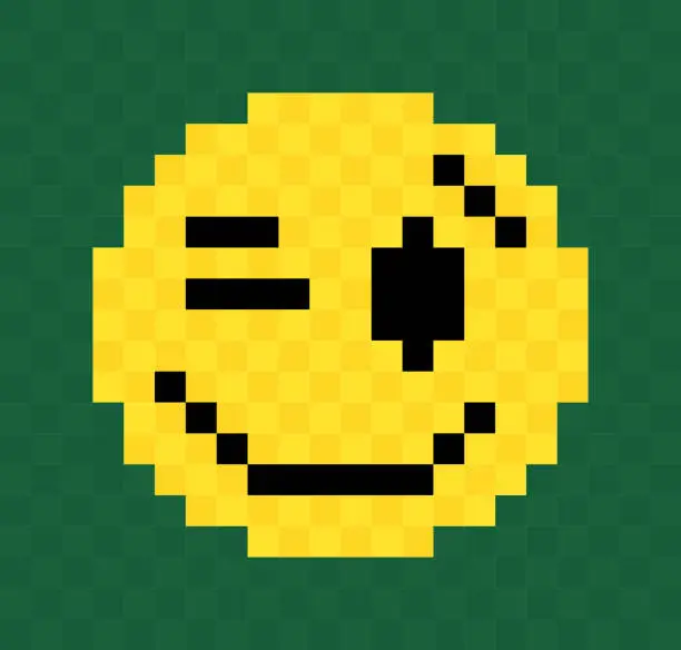 Vector illustration of Pixel Winking Face