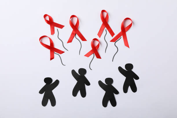 istock Awareness ribbons and people appliques on white background, space for text 1185928262