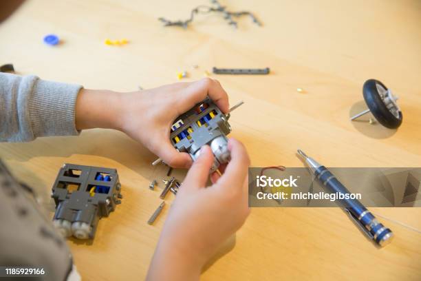 Building A Motor Stock Photo - Download Image Now - Model Kit, Electric Motor, 6-7 Years