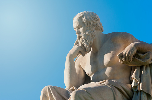 classical statue of Greek philosopher Socrates from side