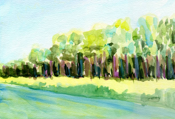istock Watercolor sketch landscape forest. Hand drawn illustration on paper. Abstract background 1185931263