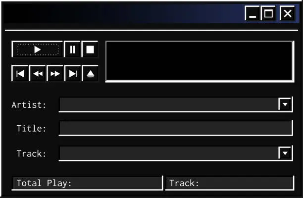 Vector illustration of Retro audio player interface in modern dark mode theme.
