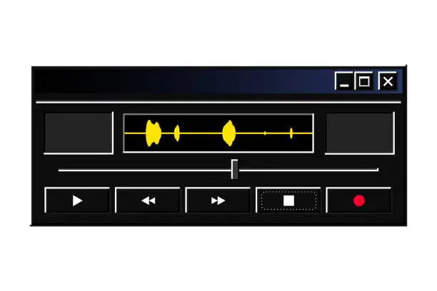Vector illustration of Retro audio recorder interface in modern dark mode theme.