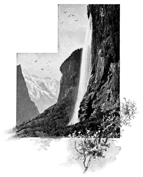 водопад стауббах в кантоне берн, швейцария - xix век - staubbach falls stock illustrations