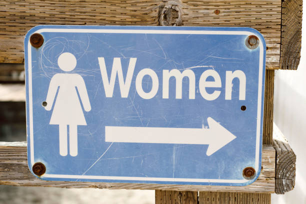 Women wooden toilet or resroom sign or symbol