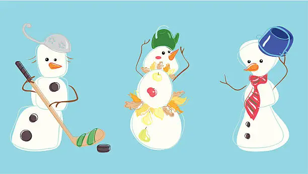 Vector illustration of Three snow mans