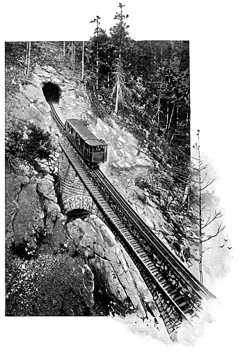 Pilatus Railway Funicular on Mount Pilatus in Obwalden Canton, Switzerland. Vintage halftone etching circa late 19th century.