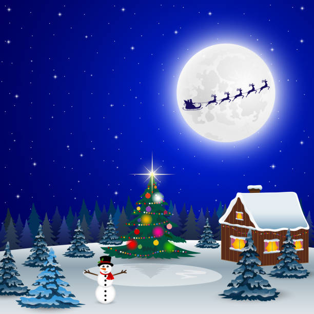 istock Night christmas forest landscape. Santa Claus 1185944785