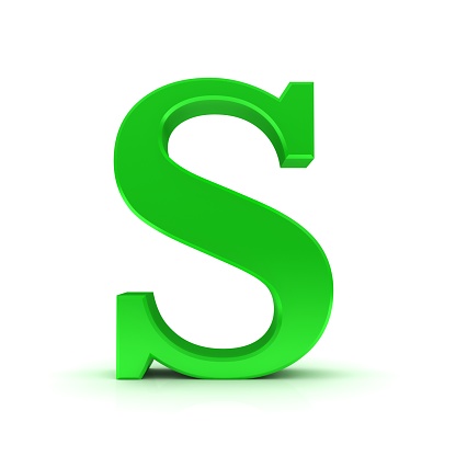 letter S green sign alphabet text capital font character 3d render graphic isolated on white background