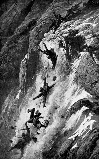 The Matterhorn Disaster by Paul Gustave Louis Christophe Dore (circa 19th century). Vintage etching circa late 19th century.