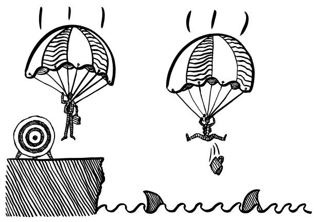 2人の描かれた男のパラシュートジャンプ�は、不同士を終わらせる - skydiving parachute parachuting taking the plunge点のイラスト素材／クリップアート素材／マンガ素材／アイコン素材