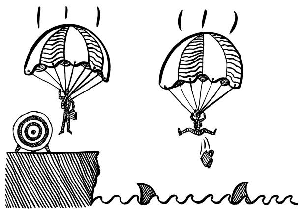 ilustrações, clipart, desenhos animados e ícones de salto do pára-quedas de dois homens extraídos que terminam unalike - skydiving parachute parachuting taking the plunge