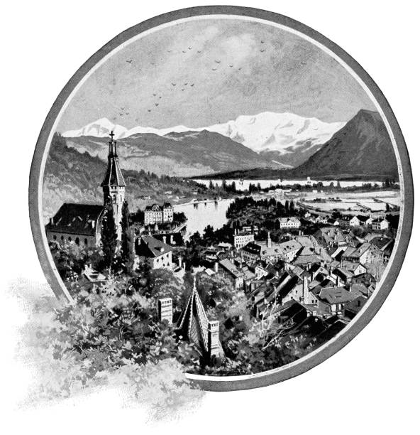 thun im kanton bern, schweiz - 19. jahrhundert - jungfrau region illustrations stock-grafiken, -clipart, -cartoons und -symbole