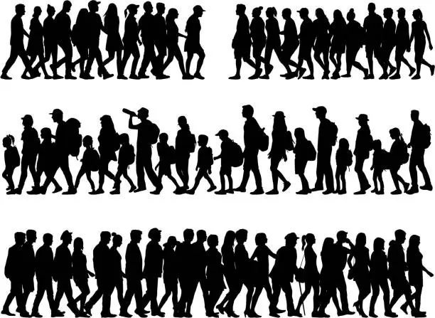 Vector illustration of Group of people. Crowd of people silhouettes.
