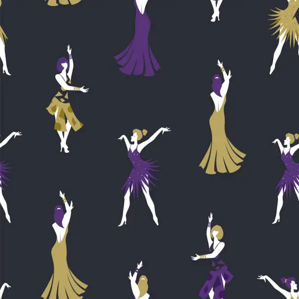 Vector illustration of Ballroom latin women dancers seamless pattern