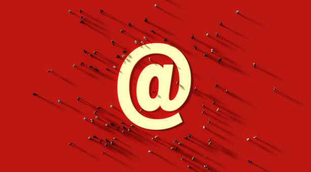 Human crowd forming at symbol on red background. Horizontal composition with copy space.