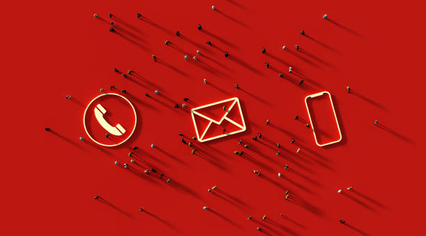 istock Human Crowd Forming Communication Symbols on Red Background 1185965383