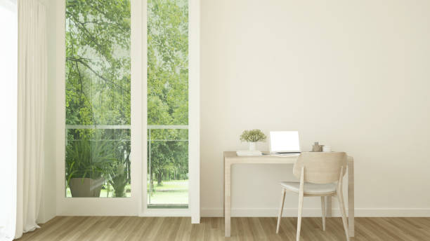 istock workplace in home office or hotel - Interior design scandinavian style - 3D Rendering 1185977332