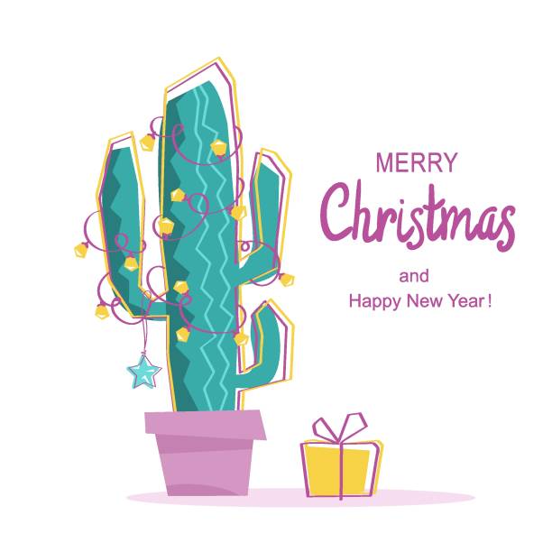 istock Merry cactus. Vector Merry christmas greeting card with cactus and text 1185981905