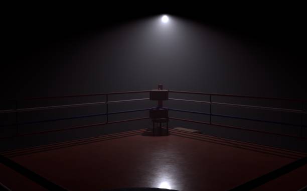 illustration de rendu 3d d'un anneau de boxe dans un environnement foncé - harsh lighting photos et images de collection