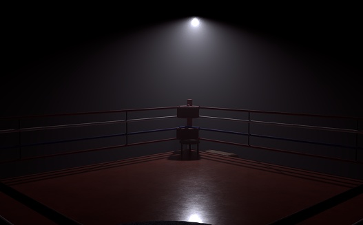 3d rendering illustration of a boxing ring in a dark with spotlight