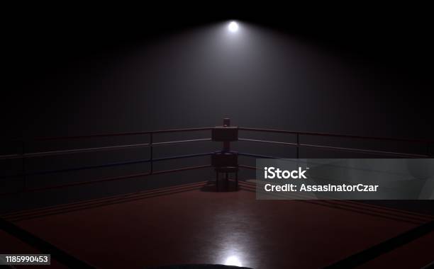 3d Rendering Illustration Of A Boxing Ring In A Dark Environment Stock Photo - Download Image Now
