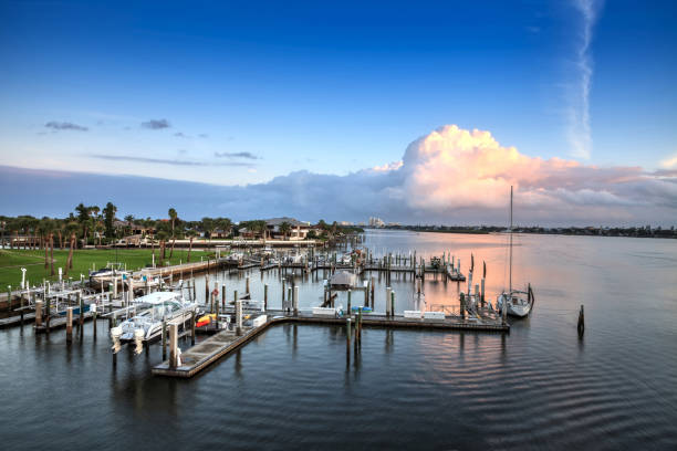 istock Boats and waterfront view at dawn over the Indian River 1185991694