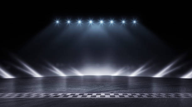 3D Rendering abstract race track finish line racing on night