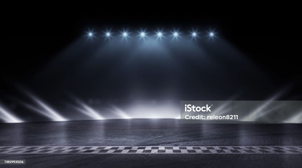3D Rendering abstract race track finish line racing on night Backgrounds Stock Photo