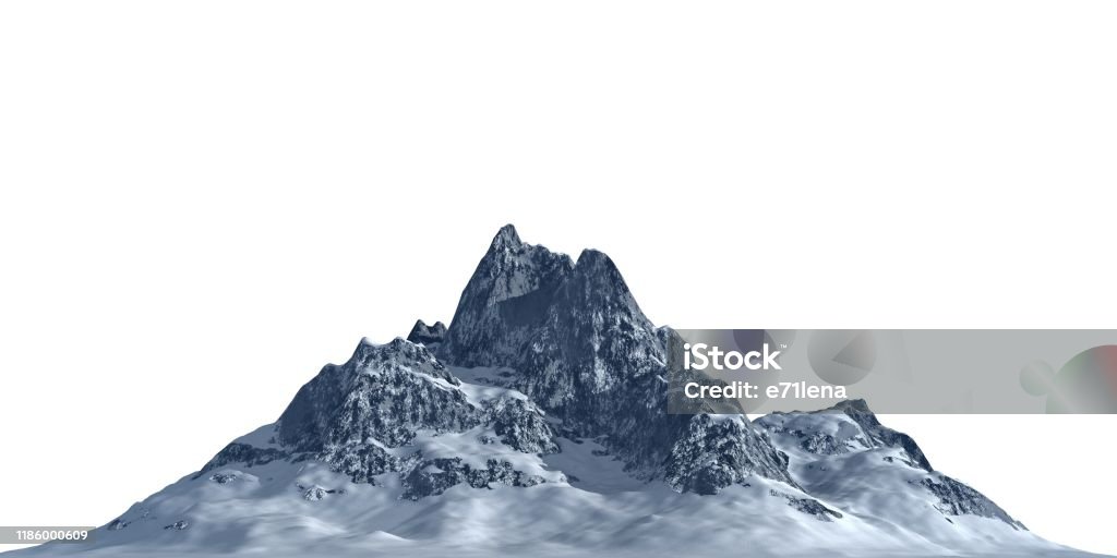 Snowy mountains Isolate on white background 3d illustration 3D illustration snow-capped mountains Isolate on white background Mountain Stock Photo