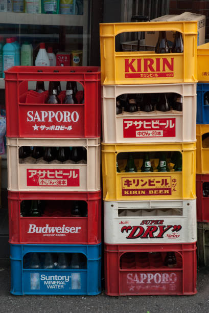 Bottle racks in Shimokitazawa, Tokyo, Japan