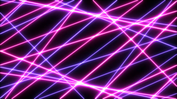 abstrakte neon helle linse flare auf schwarzem hintergrund gefärbt. laser zeigen buntes design für banner werbetechnologien - laserlicht stock-grafiken, -clipart, -cartoons und -symbole