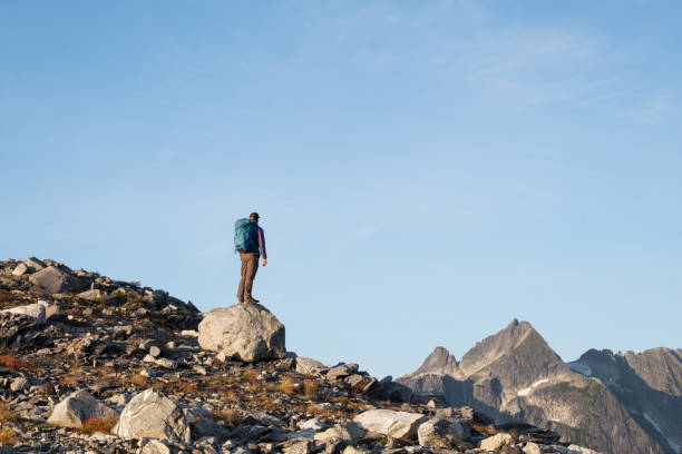 istock Male hiker looks at the view over the mountain range 1186010085