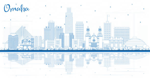 Outline Omaha Nebraska City Skyline with Blue Buildings and Reflections. Outline Omaha Nebraska City Skyline with Blue Buildings and Reflections. Vector Illustration. Business Travel and Tourism Concept with Historic Architecture. Omaha USA Cityscape with Landmarks. omaha stock illustrations