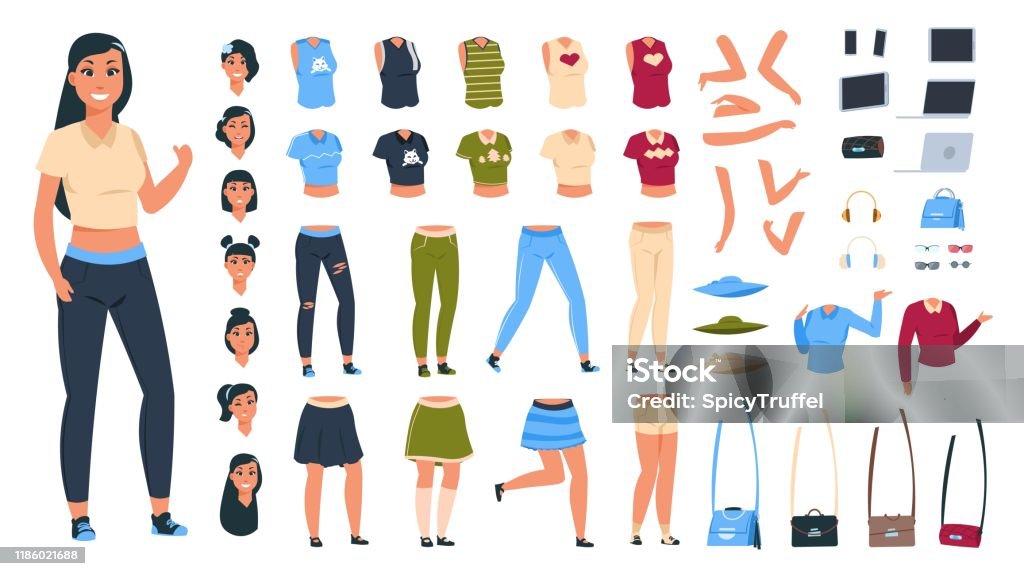 Ilustración de Constructor De Personajes De Dibujos Animados Conjunto De Animación De Mujer Con Colección De Partes Del Cuerpo Y Diferentes Ropas Y Poses Elementos Vectoriales y más Vectores Libres de Derechos Ilustración de Constructor De Personajes De Dibujos Animados Conjunto De Animación De Mujer Con Colección De Partes Del Cuerpo Y Diferentes Ropas Y Poses Elementos Vectoriales y más Vectores Libres de Derechos