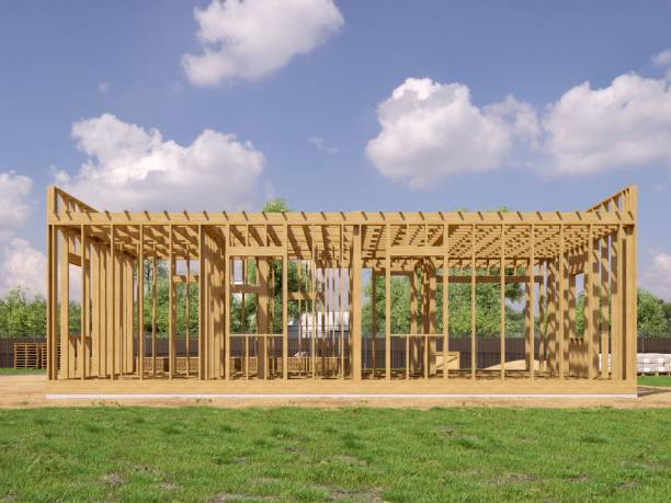 istock 3d render image of frame house. 3D illustration of frame house. 1186024639
