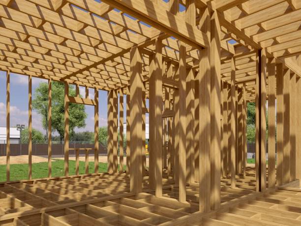 istock 3d render image of frame house. 3D illustration of frame house. 1186024743