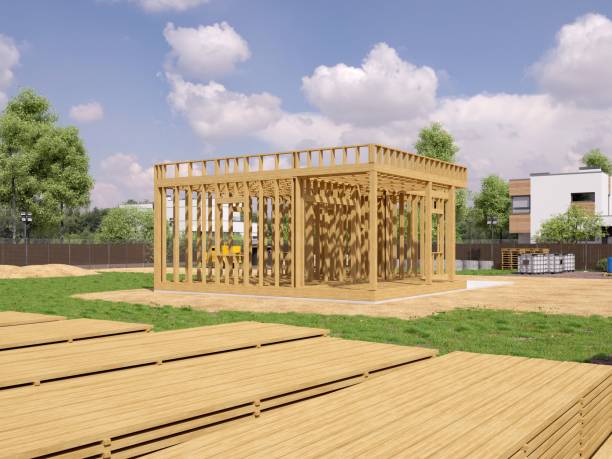 istock 3d render image of frame house. 3D illustration of frame house. 1186024818