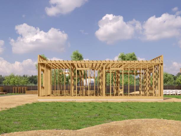 istock 3d render image of frame house. 3D illustration of frame house. 1186024869