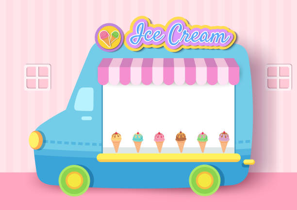 lody-ciężarówka - ice cream truck stock illustrations