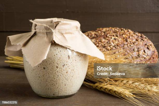 Active Rye Sourdough In A Glass Jar For Homemade Bread Stock Photo - Download Image Now
